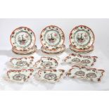 A collection of Mason's Ironstone 'Brown Geese' dinner plates and serving plates, comprising