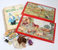 Children's toys, to include four miniature dolls, two monkeys, two Matchbox boxes (no cars), small