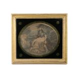 After Angelica Kauffman, colour engraving, verre eglomise frame and a pair of colour engravings
