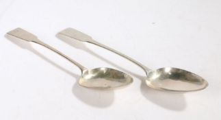 A pair of George III Scottish silver basting spoons, Edinburgh 1810, maker JM, the fiddle pattern