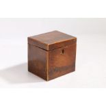 A small George III mahogany and boxwood strung tea caddy, with hinged lid12cm wide, 11.5cm high, 9.