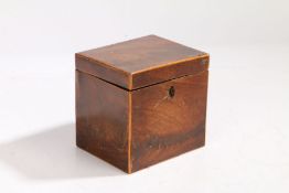 A small George III mahogany and boxwood strung tea caddy, with hinged lid12cm wide, 11.5cm high, 9.