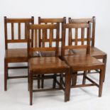 Five pear wood chairs, with triple vertical splat backs and solid seats, raised on square legs and