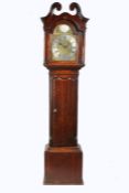 A George III oak longcase clock, Simpson, Wigton, the hood with scrolled broken arch pediment