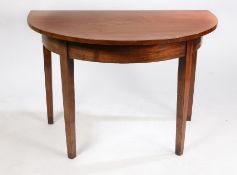 A George III demi lune side table, formally the end section to a D end table, raised on square