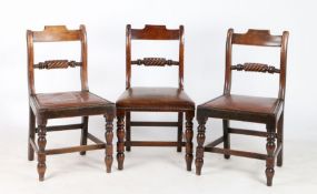 A Victorian mahogany dining chair, with curved cresting rail and rope-twist carved splat, leather