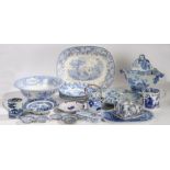 A collection of blue and white porcelain, to include Masons soup tureen and cover, Wedgwood