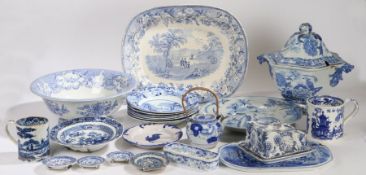 A collection of blue and white porcelain, to include Masons soup tureen and cover, Wedgwood