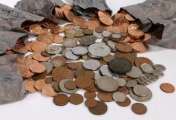 A collection of coins, to include half pennies and one pennies, in bags, with some foreign
