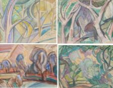 Elsie Marion Henderson (British, 1880-1967) Landscape Studies group of four watercolour/gouache 24 x