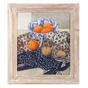 Anna Sweeten (British, b.1947) "Scarves and Oranges" signed (lower right), acrylic on board 39 x