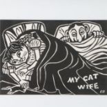 After Edward Bawden, RA (British, 1903-1989) "My Cat Wife" linocut 20 x 29cm (8" x 11.5")