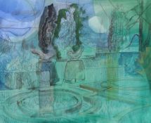 Michael Chase (British, 1915-2001) 'Garden Layout, Hidcote' watercolour 40 x 50cm (16" x 20")
