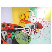 A Kandinsky style oil on canvas, the polychrome painted canvas inscribed "ollover" and "popsicle",