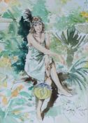 Gordon King (British, 1939-2022) Seated Lady with Parasol signed (lower right),watercolour 35 x