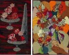 Hebe Cox (British, 1908-1993) "Flora" & "Obelisk and Roses" both signed (lower right), two woolworks