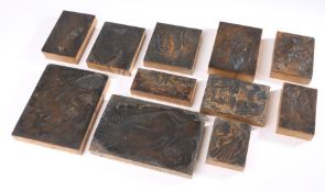 Modern British School (20th Century) Group of eleven printing blocks of various subjects assorted