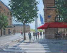 Charles Rowbotham (British, Contemporary) 'Coffee on the Corner' initialled (lower right), oil on