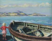 Stephen Crowther, ARCA, RBA, (British, 1922-2007) 'Bamburgh Castle from Seahouses' signed and