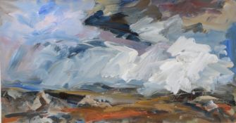 Nat Young (British, Contemporary) 'Forever Charging Preseli Hills' signed (to reverse), oil on board