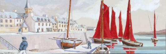 Jean Piere H*** (French, 21st Century) 'Les Sardiniers' signed (lower left), oil on canvas 30 x 90cm