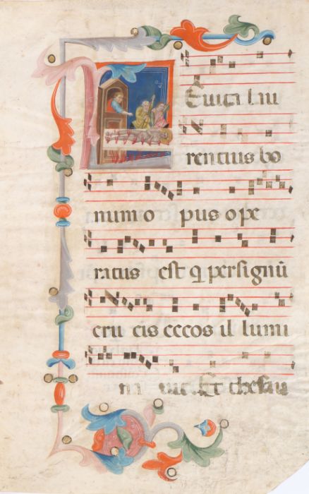 An illuminated antiphonal manuscript on vellum, Italy, 15th Century. The vellum decorated on both - Image 3 of 4