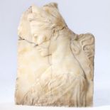 An 18th Century fragmentary marble section, a neoclassical maiden looking downwards, 37cm wide, 50cm