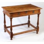 An 18th century walnut side table The boarded top with ovolo-moulded edge, flush frieze drawer, on