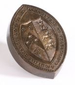 A brass seal matrix engraved by Halfhide Coventry St. of navette form, the central field engraved
