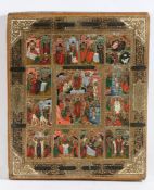 Antique Russian Icon Twelve Feasts panel, 31 x 26cm (12.25" x 10.25")