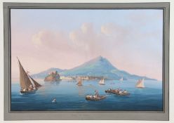 Neapolitan School (19th Century) Views of "Camaldoli" and "Isola d'Ischia" Pair of Gouaches 30 x