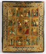 Antique Russian Icon Twelve Feasts panel, 26 x 22cm (10.25" x 8.75")