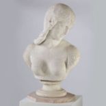 A 19th century marble bust of a lady looking over her shoulder, set on a octagonal base, 63cm high
