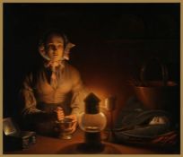 Petrus Van Schendel (Dutch, 1806-1870) Young Vegetable Seller with Mortar by Candlelight signed (