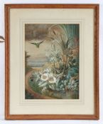 Desire Leroy (French, 1840-1908) "Still Life of Birds Nest among Flowers" Watercolour, Signed (lower