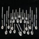 A part canteen of Georg Jensen "Parallel" pattern Danish sterling silver table cutlery, consisting