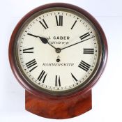 A late 19th century mahogany drop dial wall clock, J Gaber - Chiswick & Hammersmith , the narrow