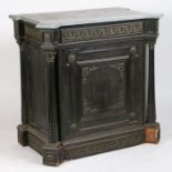 A 19th century Italian Rococo style marble topped cupboard, with a shaped grey marble top a brass