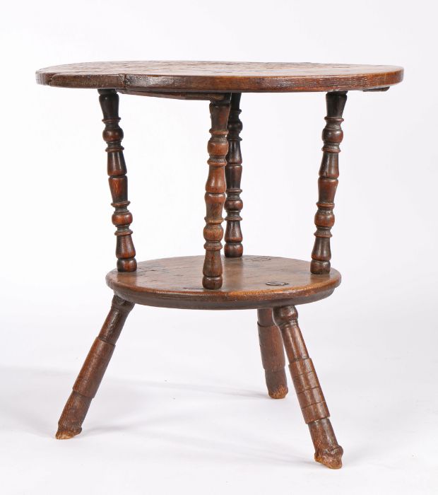 A mid-18th century oak and ash cricket-type two-tier table, English, circa 1750 Having a circular - Image 2 of 3