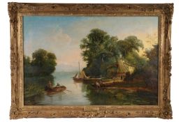 William Frederick Witherington R.A (British, 1785-1865) "River scene, possibly Thames at Goring" Oil