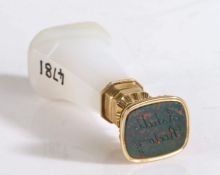 A 19th century chalcedony, yellow metal and bloodstone seal, the chamfered tapering chalcedony