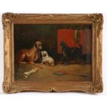 Attributed to Edward Armfield (British, 1817-1896) Dogs in an Interior oil on canvas 29 x 39cm (11.