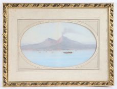 G Gianni (Italian, 19th century) "Bay of Naples, Vesuvius beyond" Mixed media, signed (lower