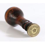 A Victorian turned wooden and brass desk seal, Ely Constabulary, the turned wooden handle above a