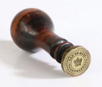 A Victorian turned wooden and brass desk seal, Ely Constabulary, the turned wooden handle above a