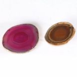 Two banded purple and brown agate silver belt buckles, both unmarked (tested as silver).