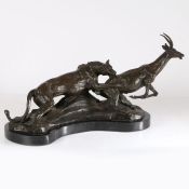 After Antoine Louis Bayre (French, 1795-1875) Bronze scuplture of a Lion hunting a Gazelle Bearing