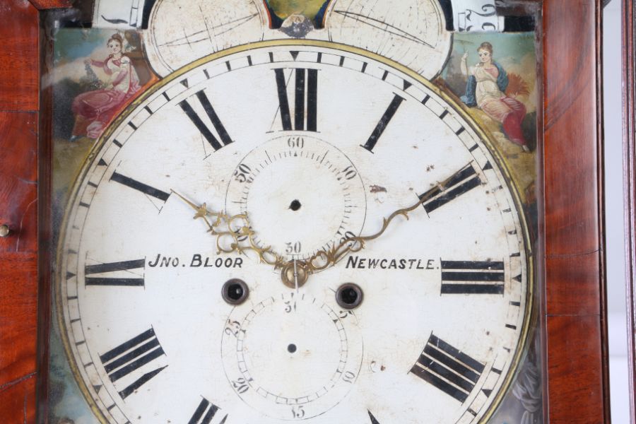 A George III mahogany and oak long case clock by Jno Bloor of Newcastle, having a swan neck pediment - Image 2 of 2