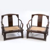 Pair of 20th Century Chinese Elmwood low chairs