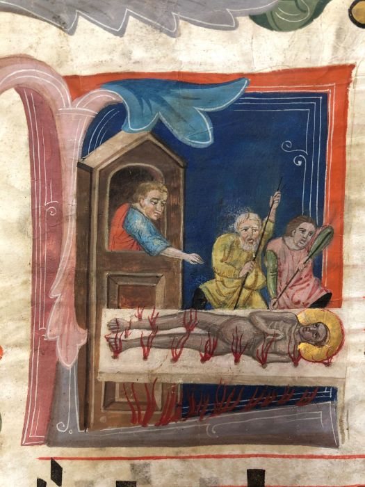 An illuminated antiphonal manuscript on vellum, Italy, 15th Century. The vellum decorated on both
